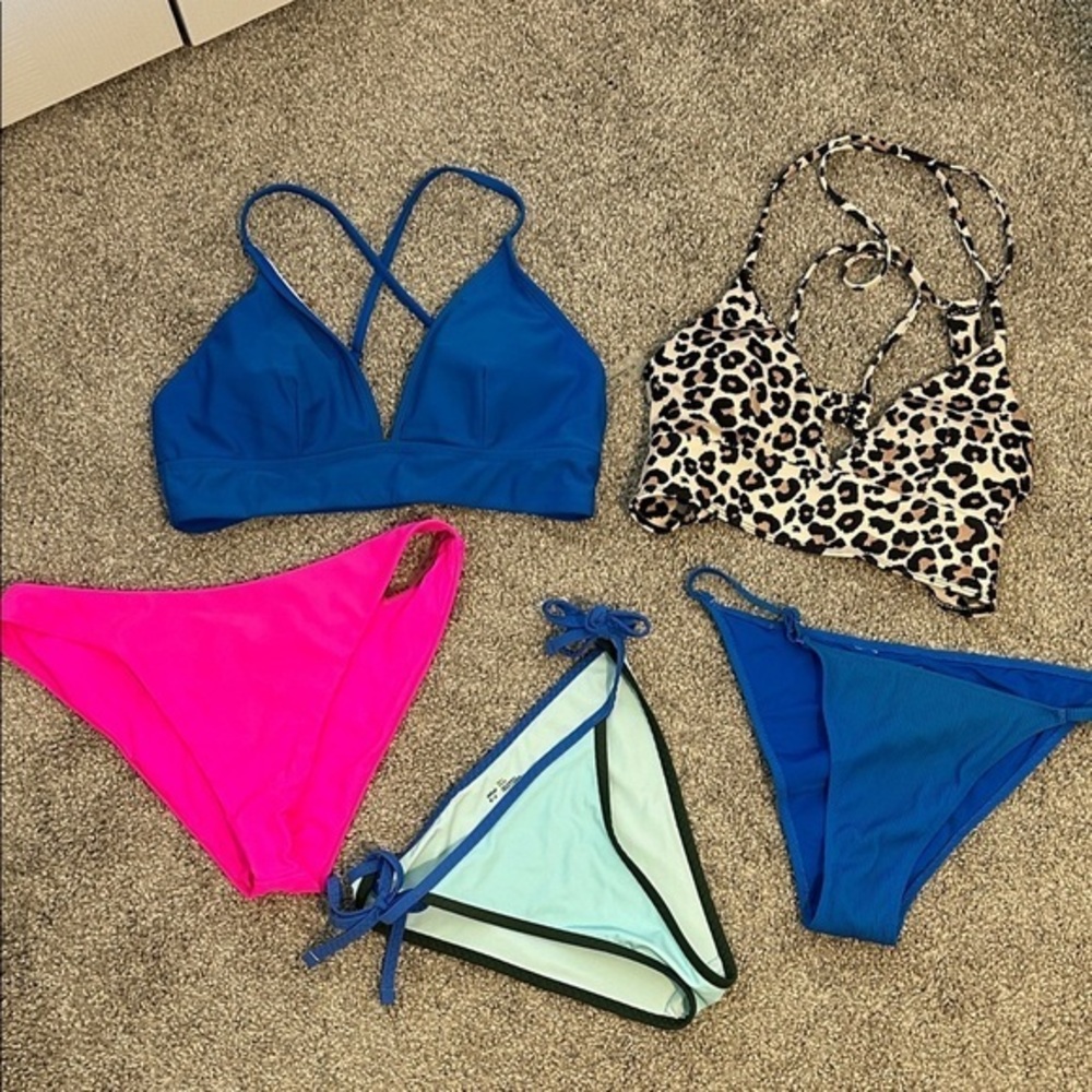 Aerie & SHEIN  Blue and Light Blue Cheetah Bikini bundle